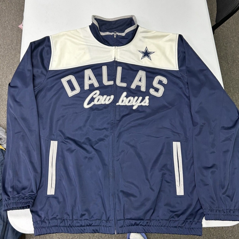 NFL Team Apparel Dallas Cowboys Jacket Mens Large Blue White Full Zip Track H1